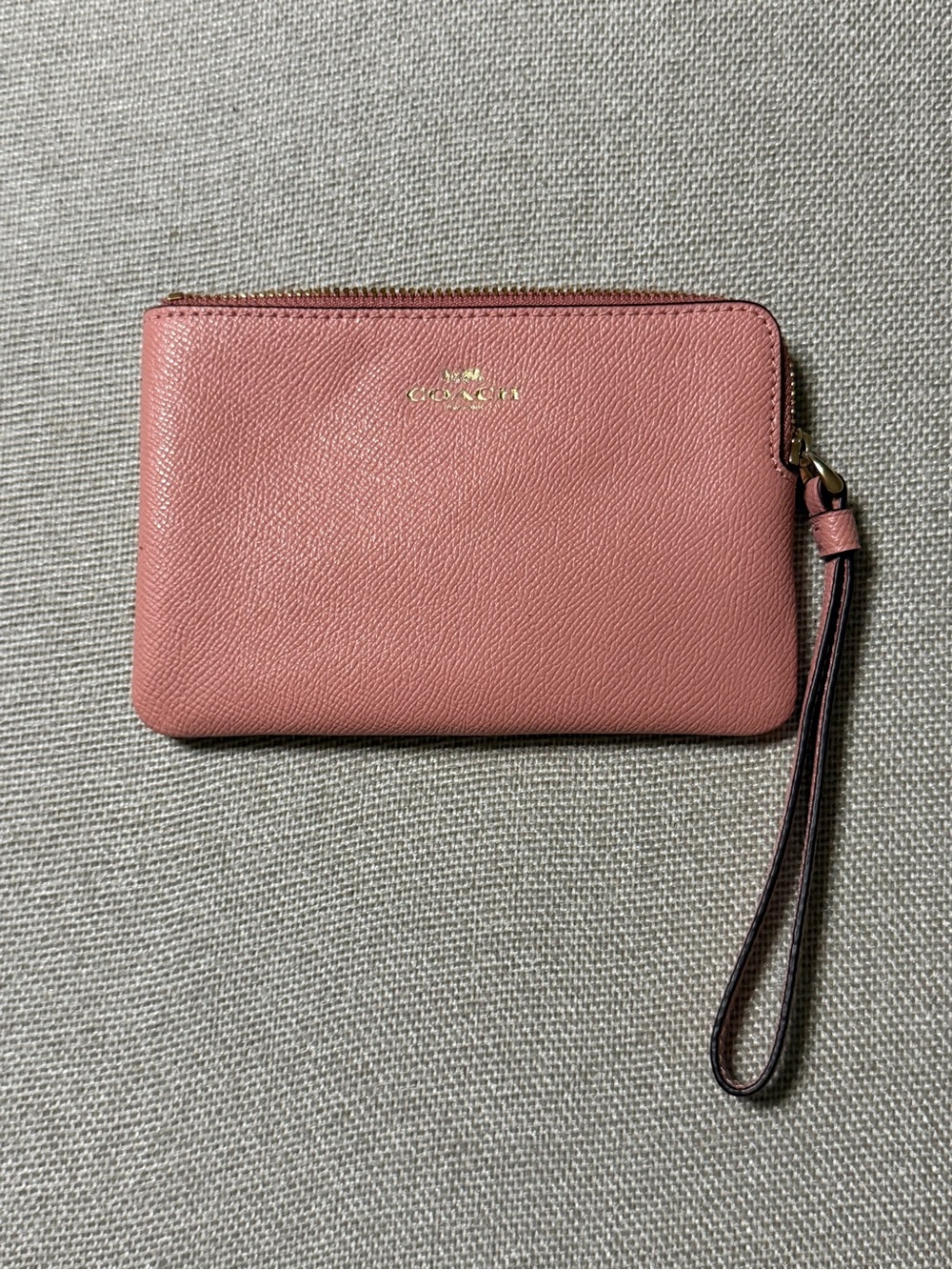 Coach Dusty Rose Pebbled Leather Wristlet with Gold Hardware